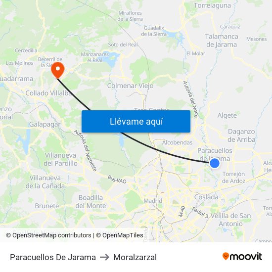 Paracuellos De Jarama to Moralzarzal map