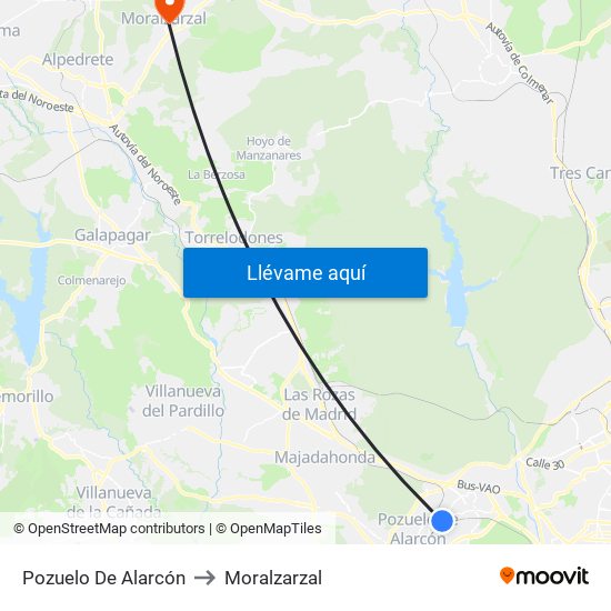 Pozuelo De Alarcón to Moralzarzal map