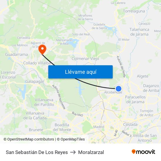 San Sebastián De Los Reyes to Moralzarzal map