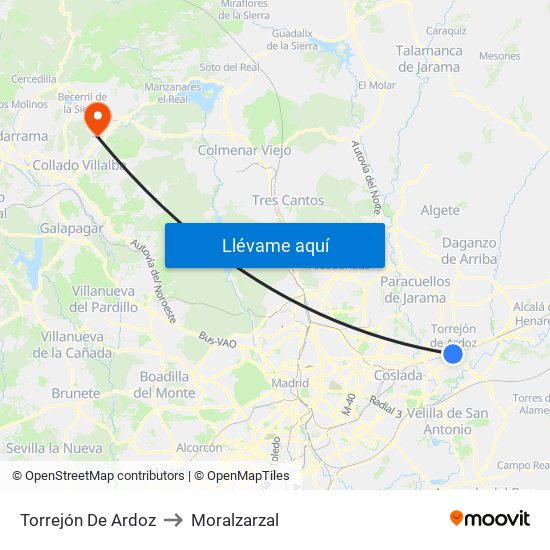 Torrejón De Ardoz to Moralzarzal map