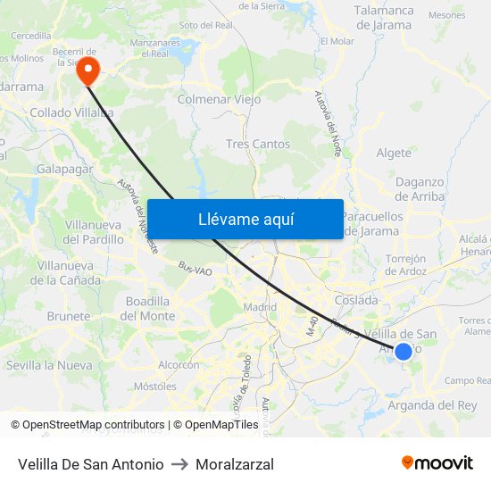 Velilla De San Antonio to Moralzarzal map