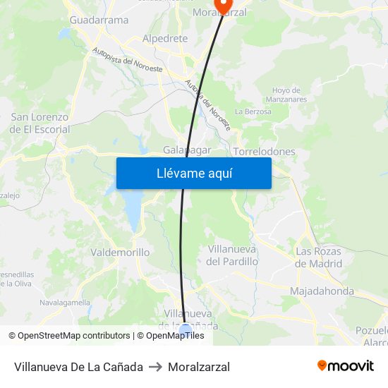 Villanueva De La Cañada to Moralzarzal map
