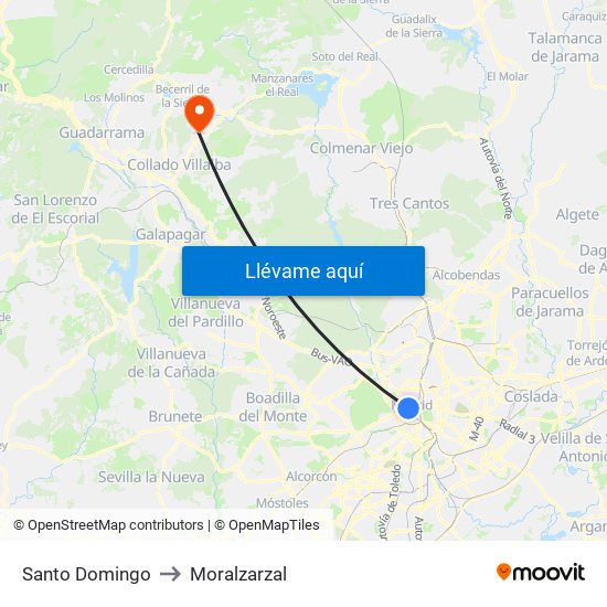 Santo Domingo to Moralzarzal map