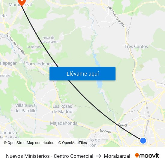 Nuevos Ministerios - Centro Comercial to Moralzarzal map