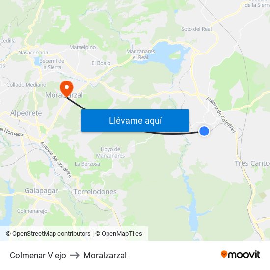 Colmenar Viejo to Moralzarzal map