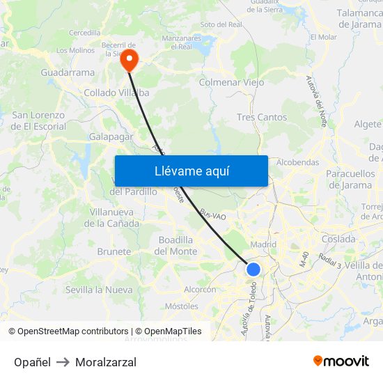 Opañel to Moralzarzal map