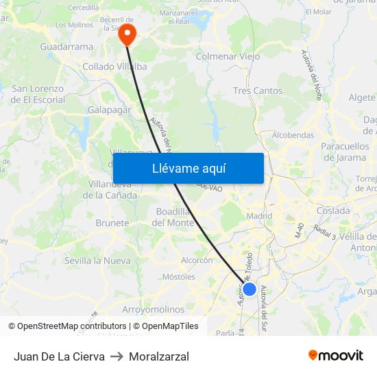 Juan De La Cierva to Moralzarzal map