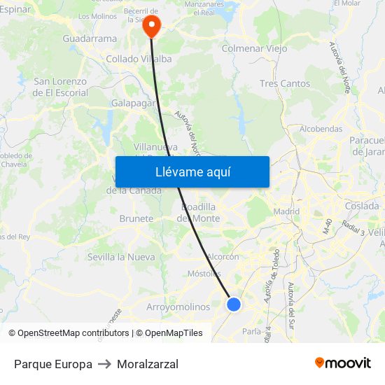 Parque Europa to Moralzarzal map