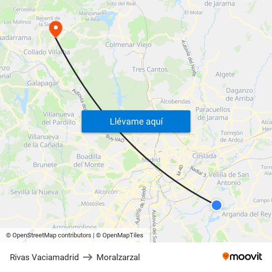 Rivas Vaciamadrid to Moralzarzal map