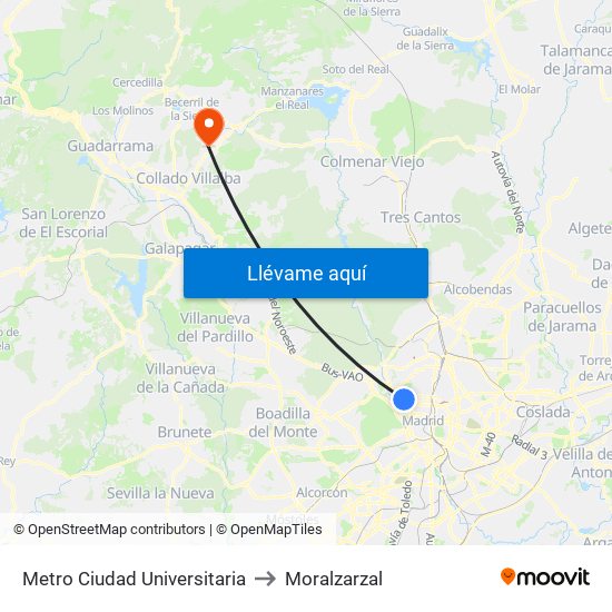 Metro Ciudad Universitaria to Moralzarzal map