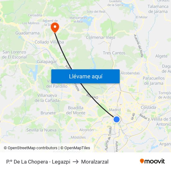 P.º De La Chopera - Legazpi to Moralzarzal map