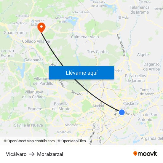 Vicálvaro to Moralzarzal map