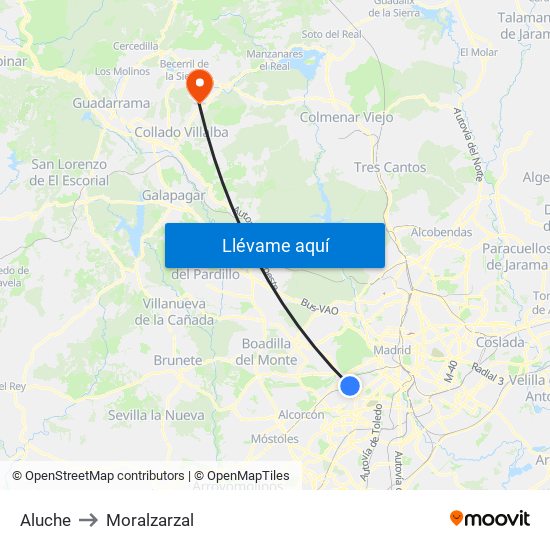 Aluche to Moralzarzal map