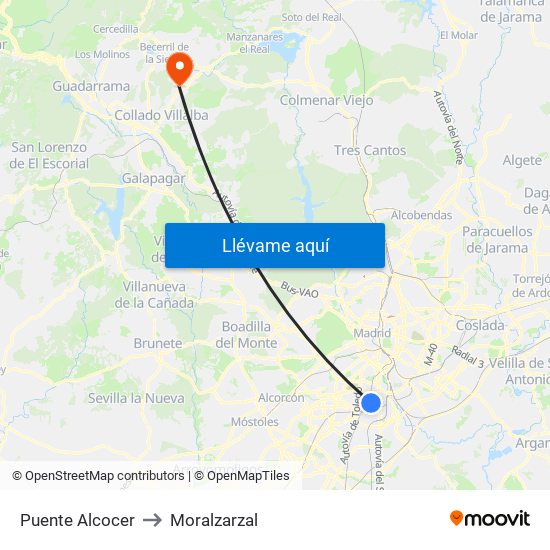 Puente Alcocer to Moralzarzal map