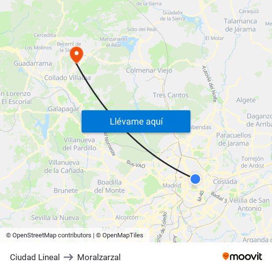 Ciudad Lineal to Moralzarzal map