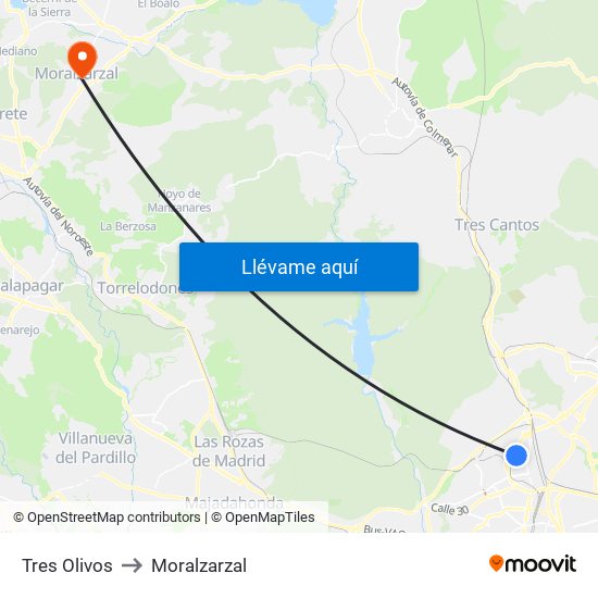 Tres Olivos to Moralzarzal map
