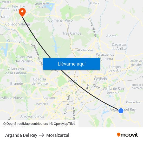 Arganda Del Rey to Moralzarzal map