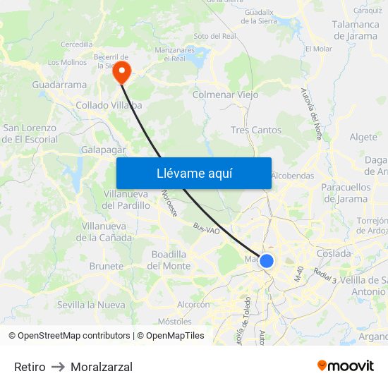 Retiro to Moralzarzal map