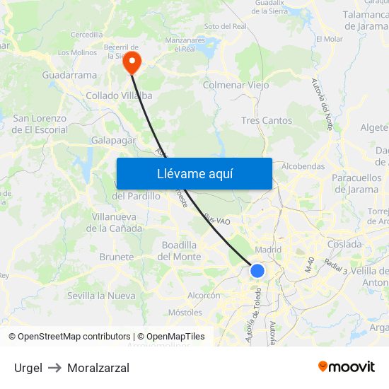 Urgel to Moralzarzal map