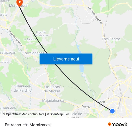 Estrecho to Moralzarzal map