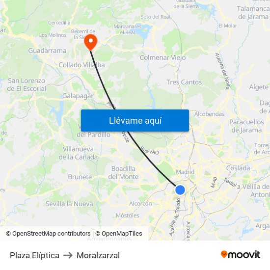 Plaza Elíptica to Moralzarzal map