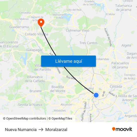 Nueva Numancia to Moralzarzal map