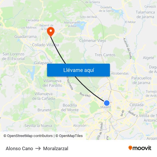 Alonso Cano to Moralzarzal map
