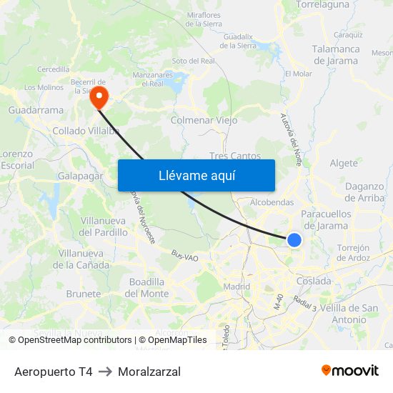 Aeropuerto T4 to Moralzarzal map