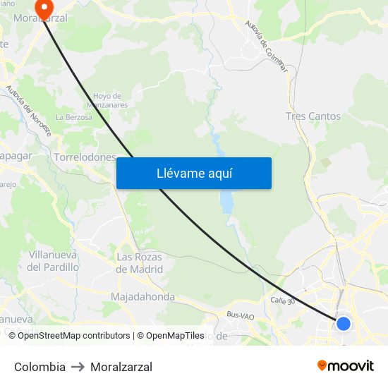 Colombia to Moralzarzal map