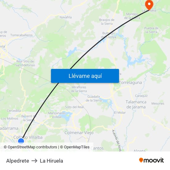 Alpedrete to La Hiruela map