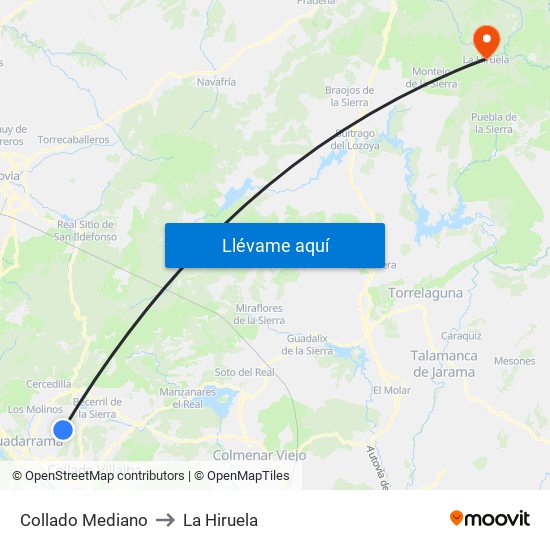 Collado Mediano to La Hiruela map