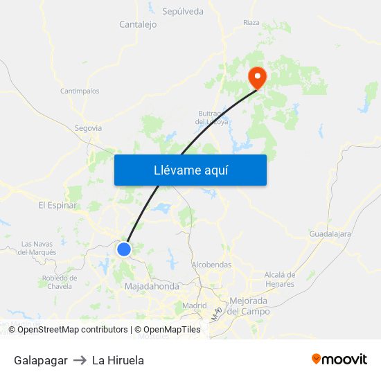 Galapagar to La Hiruela map