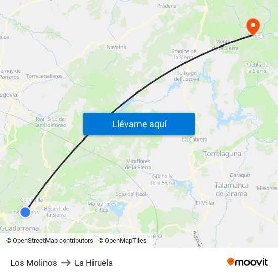 Los Molinos to La Hiruela map