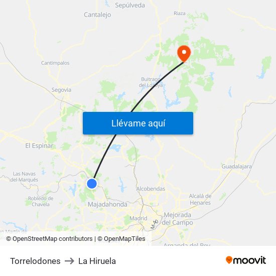 Torrelodones to La Hiruela map