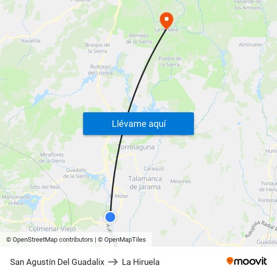 San Agustín Del Guadalix to La Hiruela map