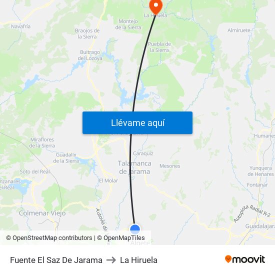 Fuente El Saz De Jarama to La Hiruela map