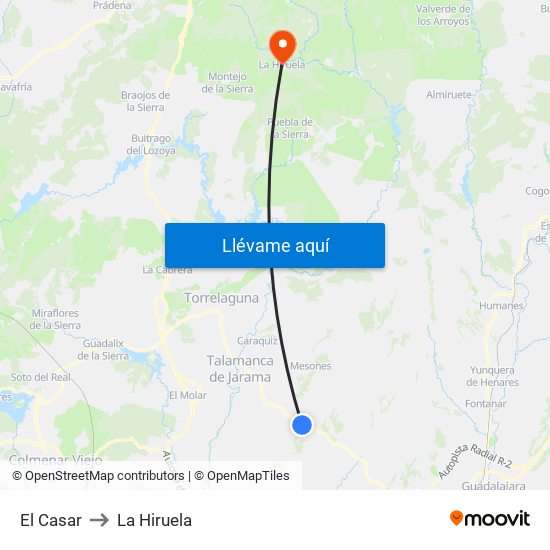 El Casar to La Hiruela map