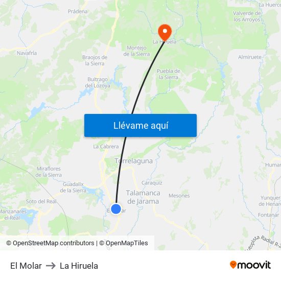El Molar to La Hiruela map
