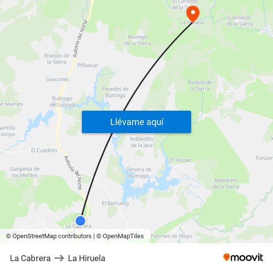 La Cabrera to La Hiruela map
