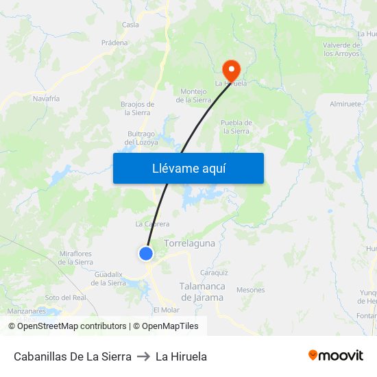 Cabanillas De La Sierra to La Hiruela map