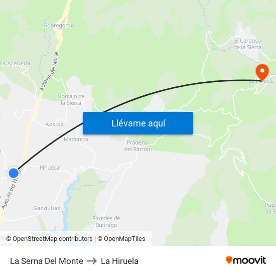 La Serna Del Monte to La Hiruela map