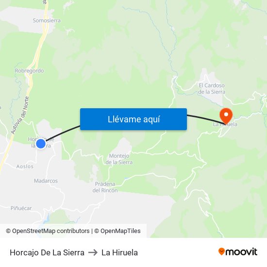 Horcajo De La Sierra to La Hiruela map