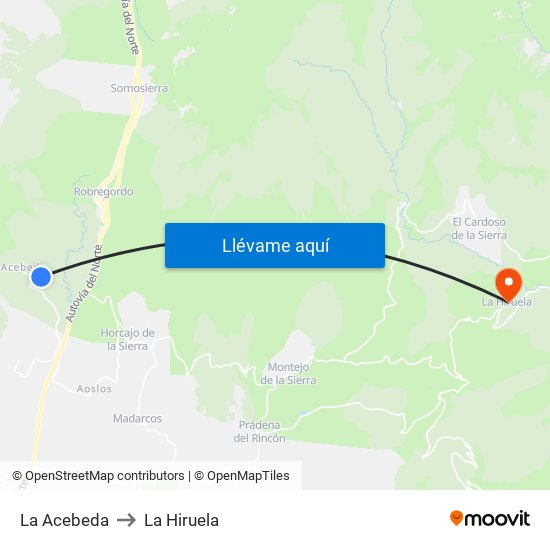 La Acebeda to La Hiruela map