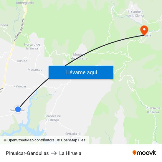 Pinuécar-Gandullas to La Hiruela map