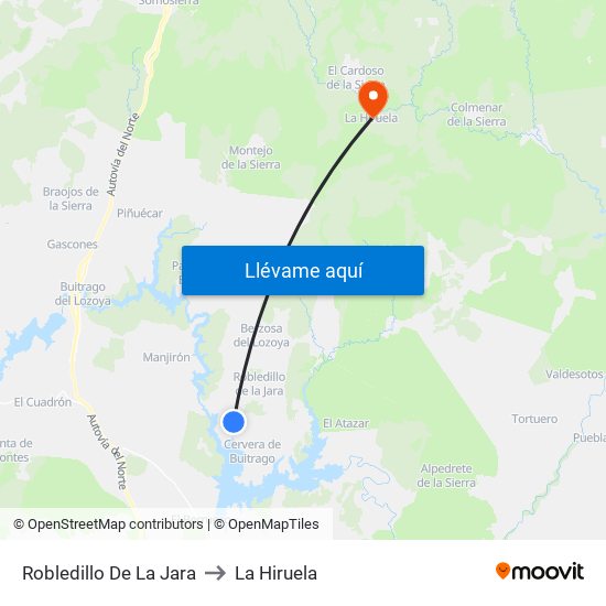 Robledillo De La Jara to La Hiruela map