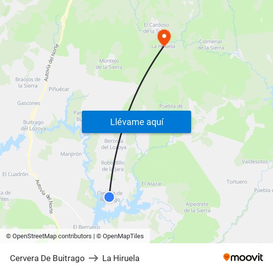 Cervera De Buitrago to La Hiruela map