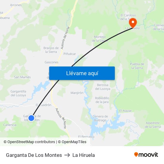 Garganta De Los Montes to La Hiruela map