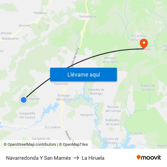 Navarredonda Y San Mamés to La Hiruela map