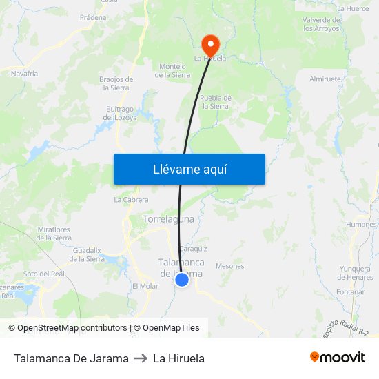 Talamanca De Jarama to La Hiruela map