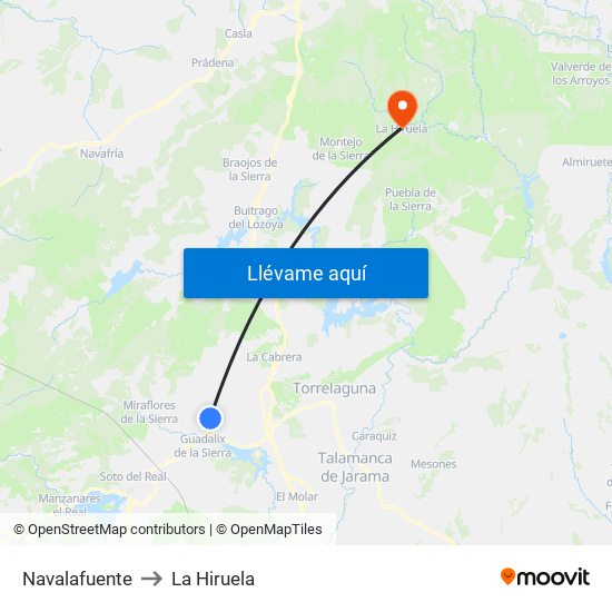Navalafuente to La Hiruela map
